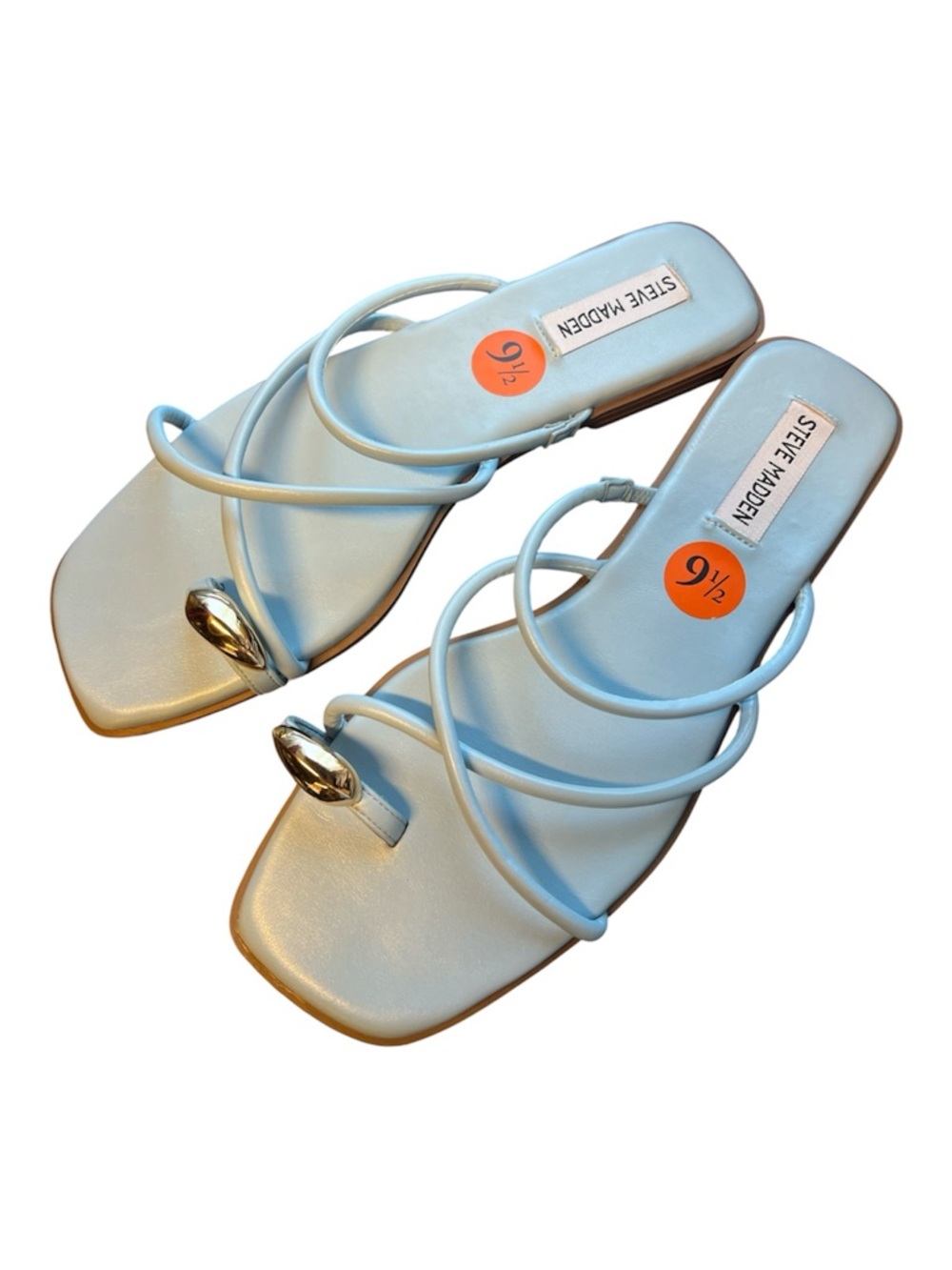 Steve Madden light Blue Strappy Sandals with Metallic Bow Accent